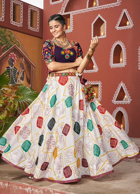 White Viscose Rayon Readymade Koti Style Lehenga