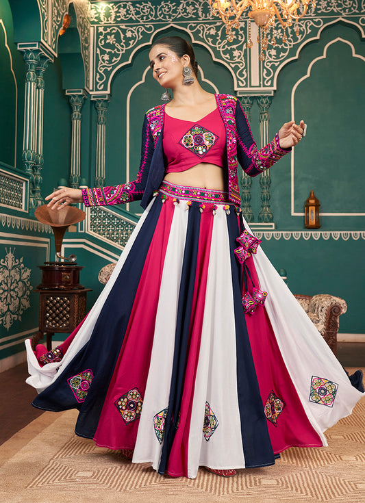 Multicolor Viscose Rayon Koti Style Lehenga For Navratri Style