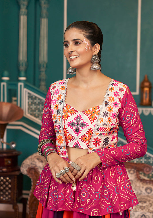Multicolor Viscose Rayon Koti Style Traditionally Lehenga For Navratri Style