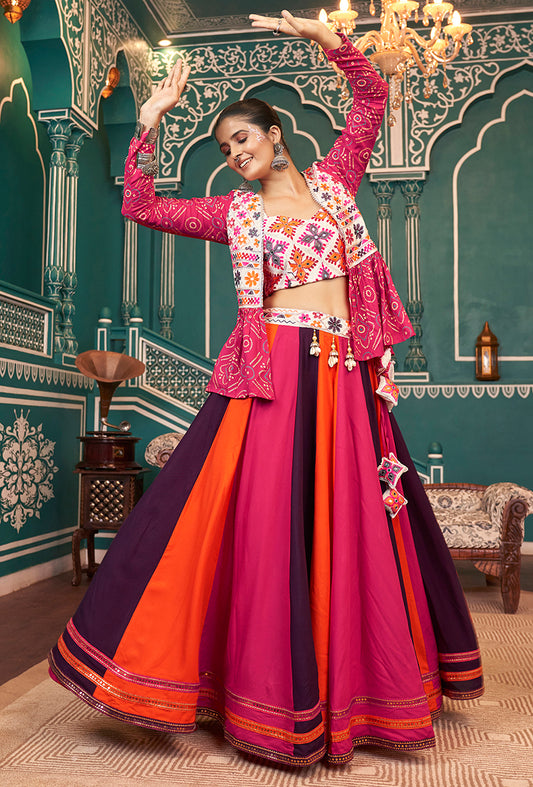 Multicolor Viscose Rayon Koti Style Traditionally Lehenga For Navratri Style