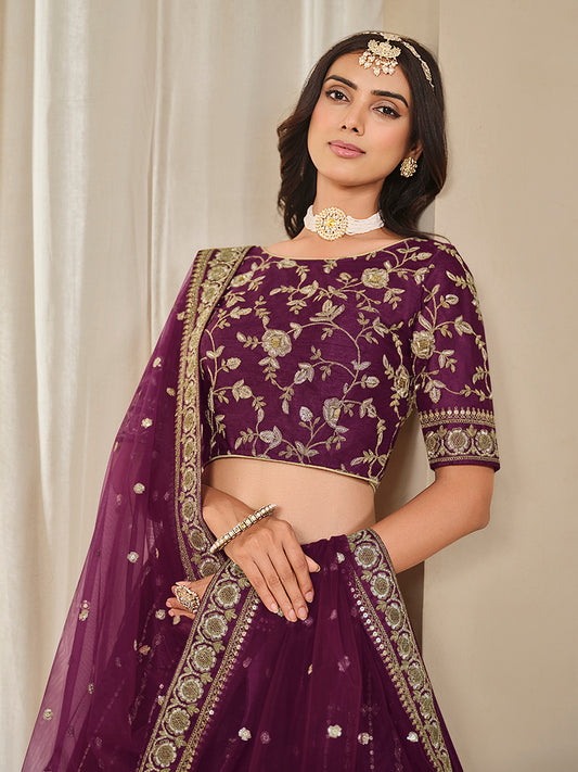 Purple Embroidered Art Silk Ceremonial Lehenga Choli