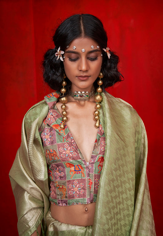 Light green Viscose Zari Weaving Border Traditional Saree