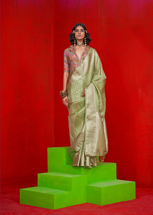 Light green Viscose Zari Weaving Border Traditional Saree