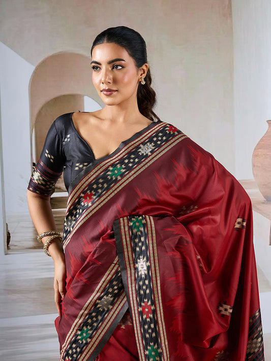 Maroon Weaving Handloom Silk Blend Designer Saree