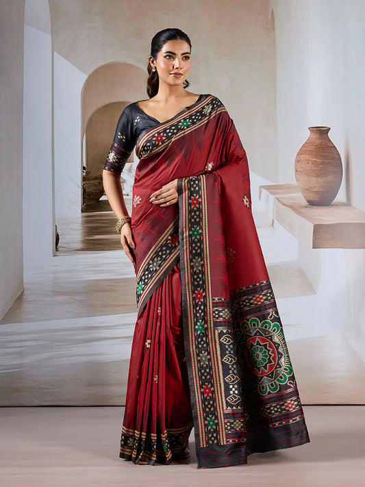Maroon Weaving Handloom Silk Blend Designer Saree