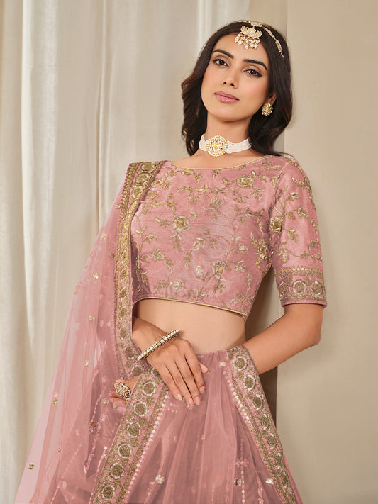Embroidered Pink Reception Art Silk A Line Lehenga Choli