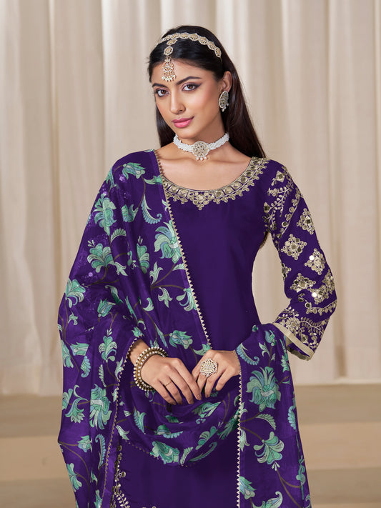 Purple Embroidered Chanderi Silk Designer Patiala Salwar Suit
