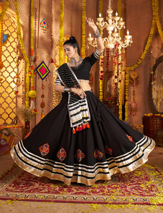 Black Embroidered Viscose Rayon Readymade Navratri Lehenga Choli