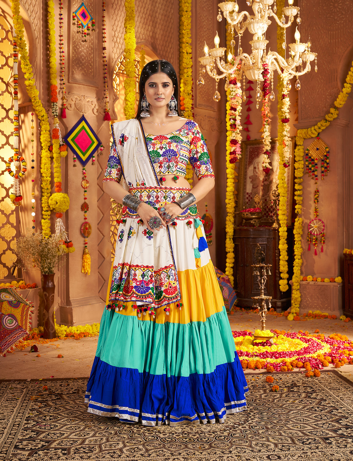 Embroidered Viscose Cotton Readymade Lehenga Choli in Multicolor