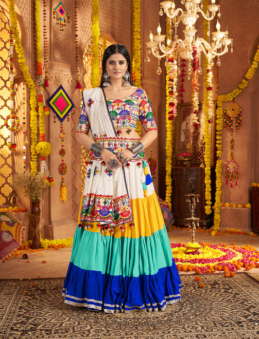 Embroidered Viscose Cotton Readymade Lehenga Choli in Multicolor