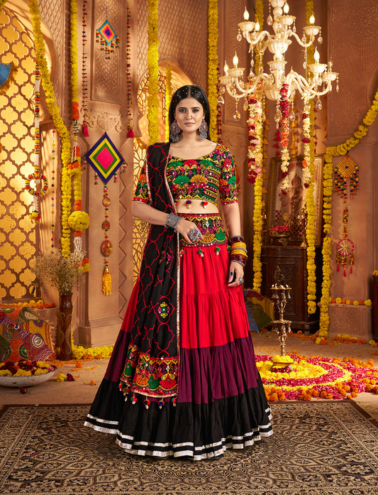 Embroidered Viscose Cotton Readymade Lehenga Choli in Black