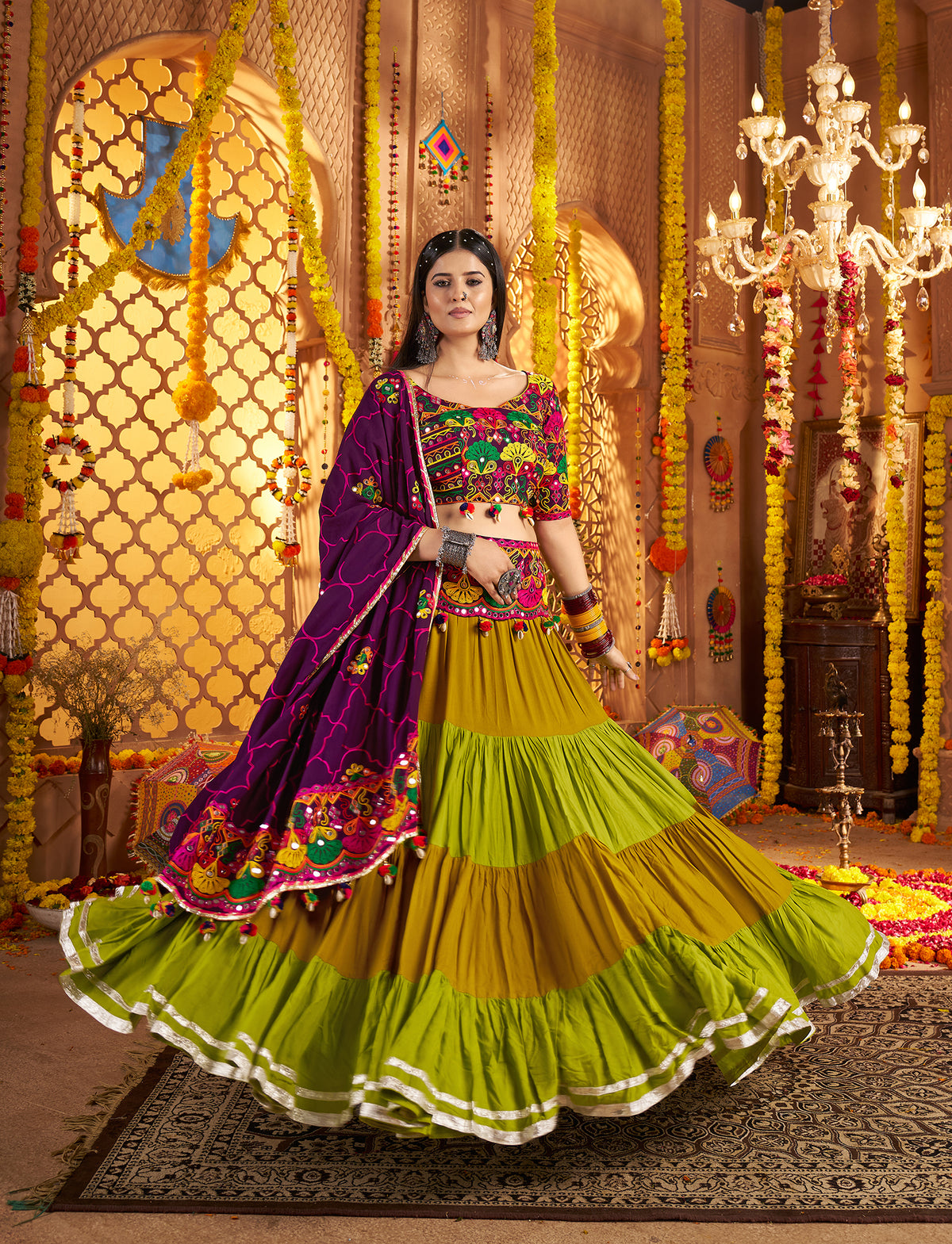Embroidered Viscose Cotton Readymade Lehenga Choli in Purple