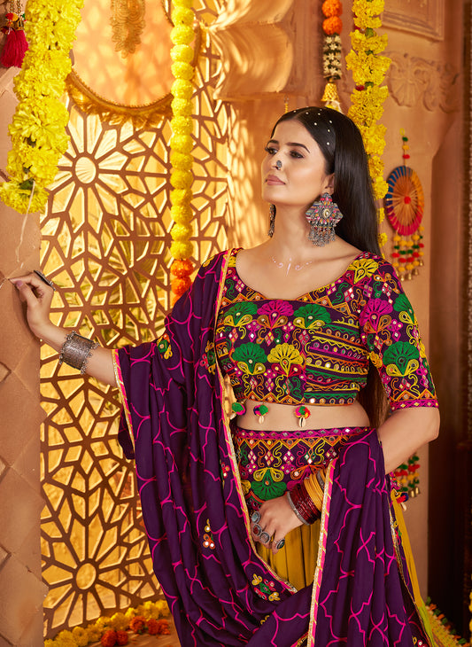 Embroidered Viscose Cotton Readymade Lehenga Choli in Purple