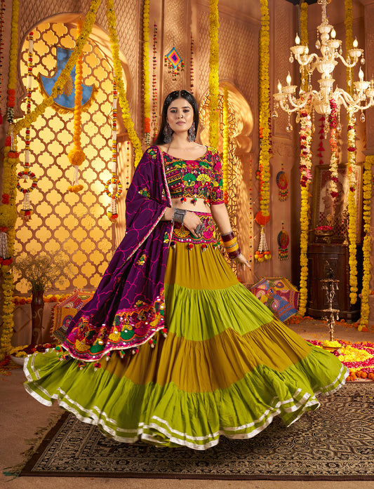 Embroidered Viscose Cotton Readymade Lehenga Choli in Purple