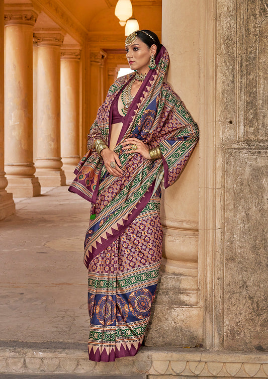 Multicolour Block Print Silk Blend Designer Saree