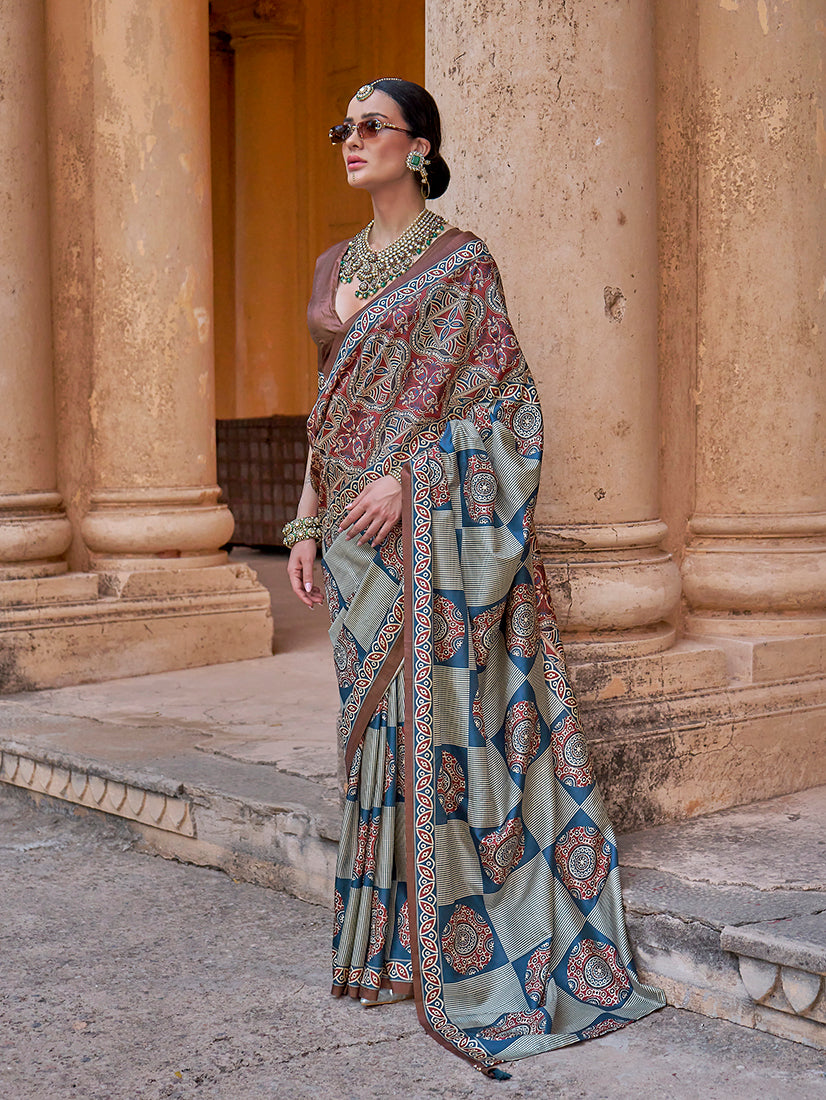 Paisley Print Multicolour Silk Blend Trendy Saree