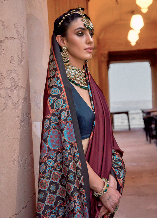 Paisley Print Maroon Silk Blend Trendy Saree