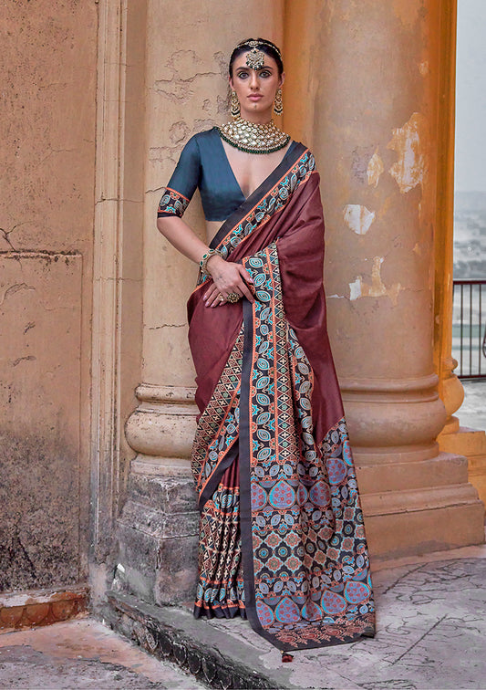 Paisley Print Maroon Silk Blend Trendy Saree