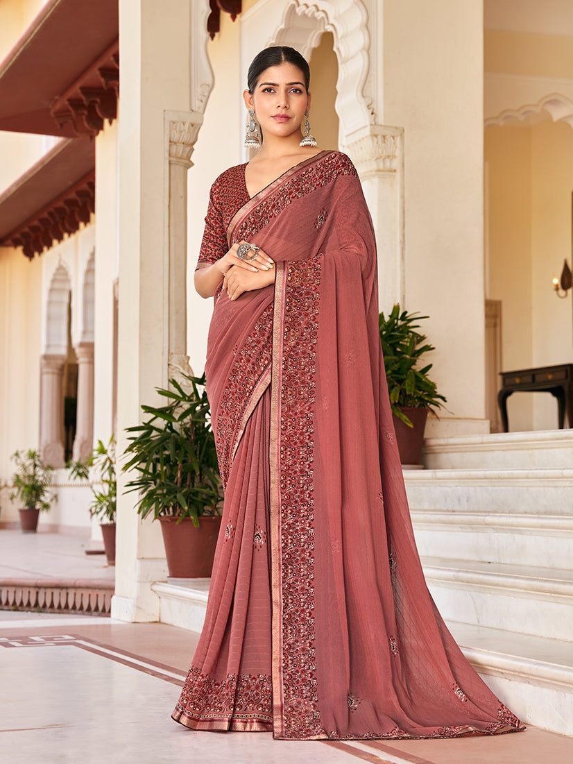 Rust Georgette Printed Festival Desginer Trendy Saree