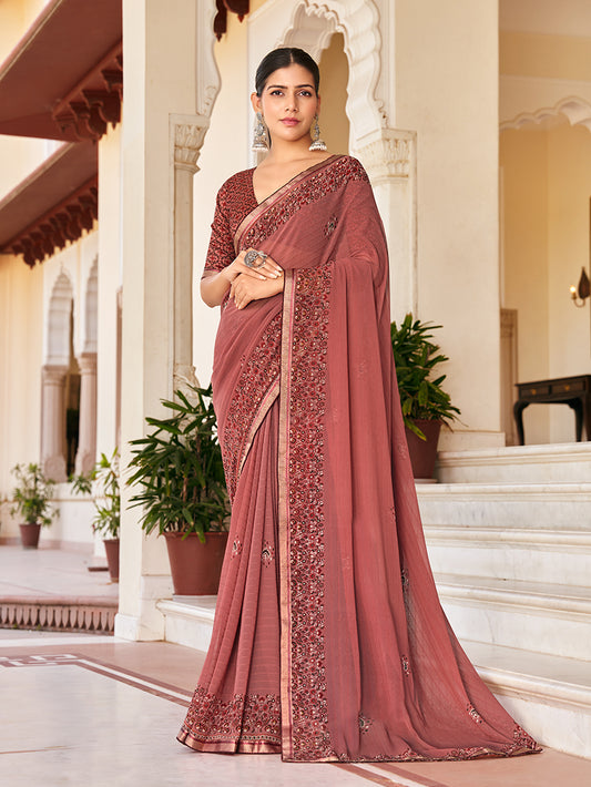 Rust Georgette Printed Festival Desginer Trendy Saree