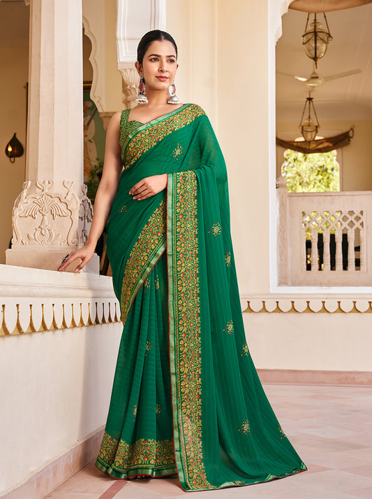 Green Georgette Printed Festival Desginer Trendy Saree
