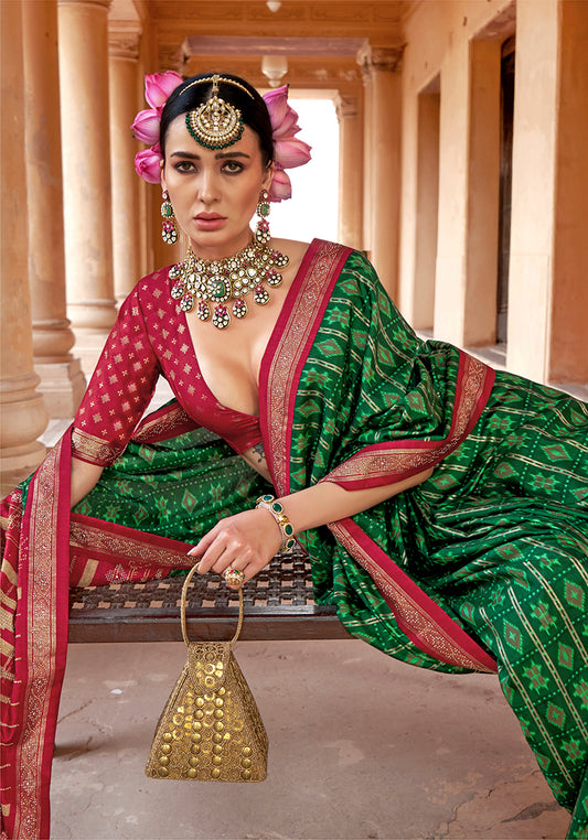 Green Silk Blend Patola Print Classic Saree