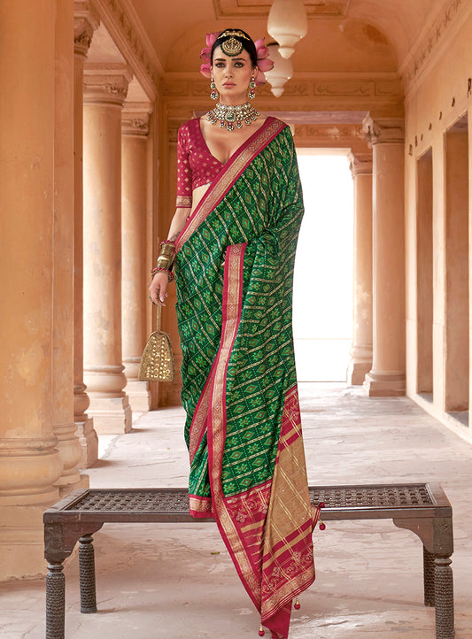 Green Silk Blend Patola Print Classic Saree