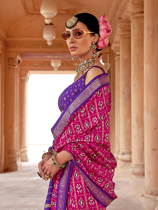 Magenta Silk Blend Patola Print Classic Saree
