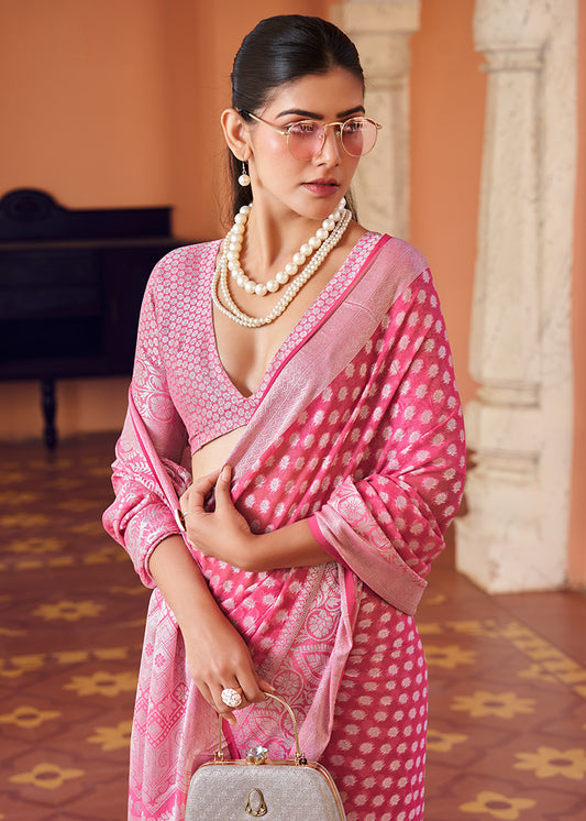 Pink Weaving Georgette Party Contemporary Saree