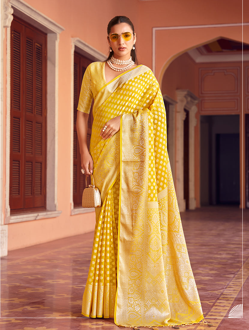 Yellow Weaving Georgette Party Contemporary Saree