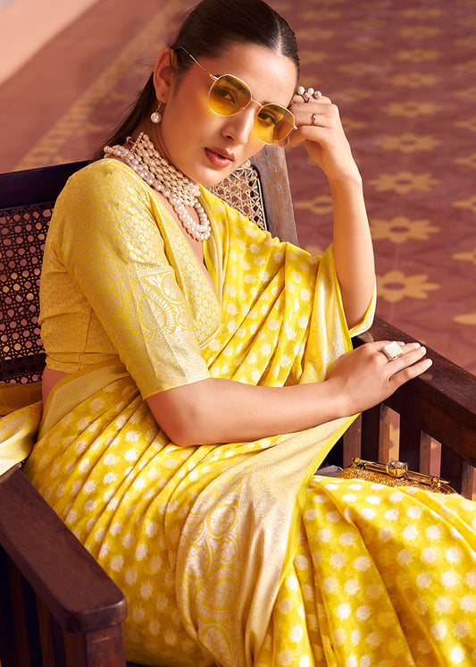 Yellow Weaving Georgette Party Contemporary Saree