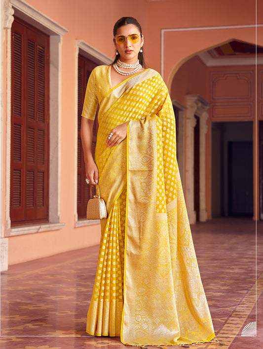 Yellow Weaving Georgette Party Contemporary Saree