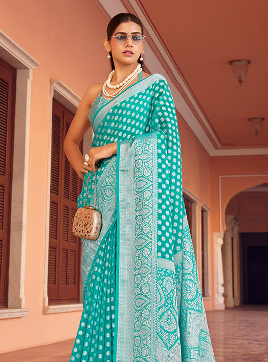 Turquoise Weaving Georgette Party Contemporary Saree
