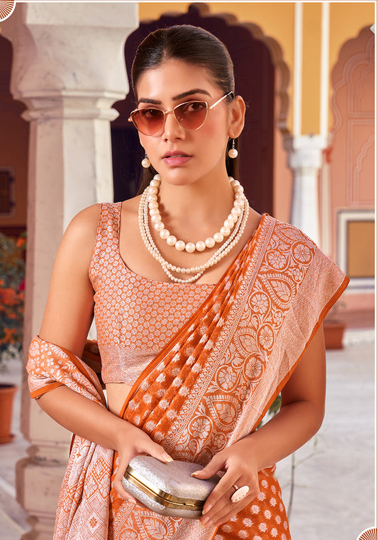 Orange And Rust Weaving Georgette Party Contemporary Saree