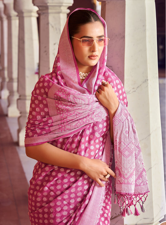 Hot Pink Weaving Georgette Party Contemporary Saree