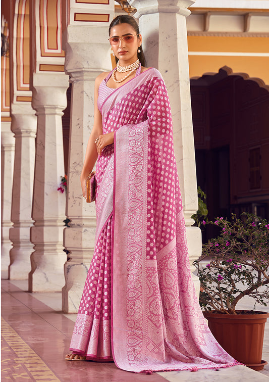Hot Pink Weaving Georgette Party Contemporary Saree