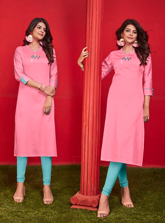 Wonderful Cotton Embroidered  Work Party Wear Kurti in Pink