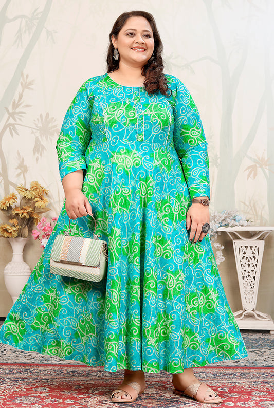 Aqua blue Ceremonial Rayon Designer Plus Size Flared Kurti