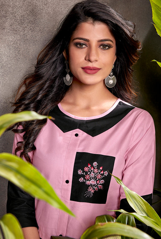 Silk Embroidered Designer Readymade Pant Pair in Light Pink