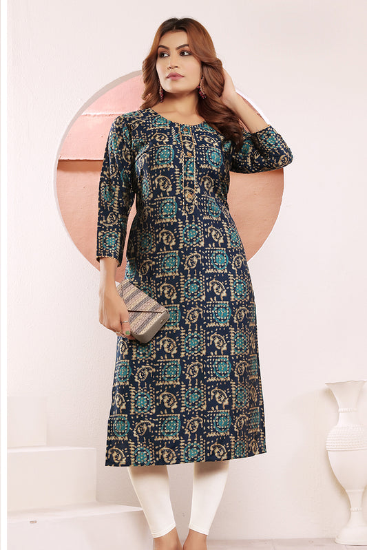 Viscose Navy blue Buttons Party Wear Kurti For Party