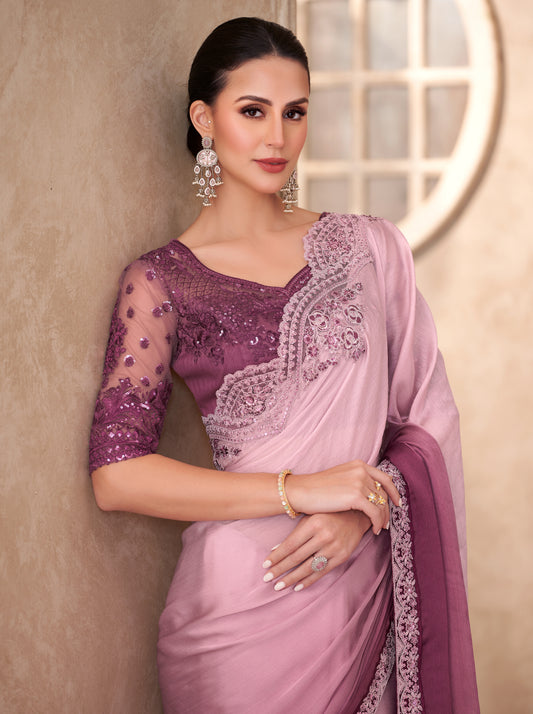 Chifon Silk Party wear Saree Multi Color With Embroidery Work