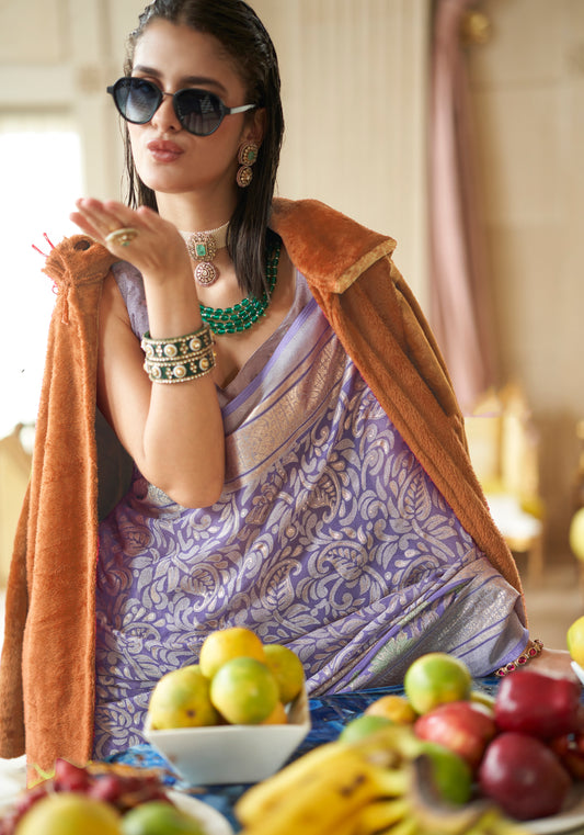 Lavender Fancy Foil Print Work Georgette Classic Saree