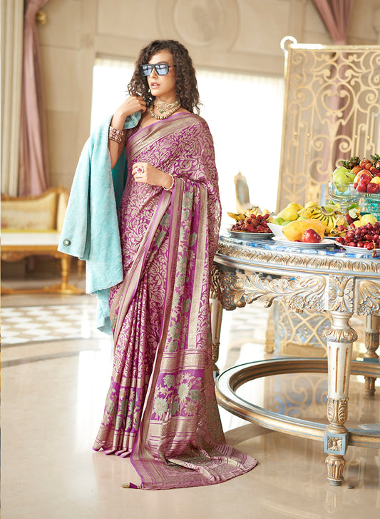 Magenta Fancy Foil Print Work Georgette Classic Saree