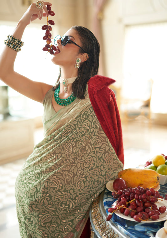Light Green Fancy Foil Print Work Georgette Classic Saree