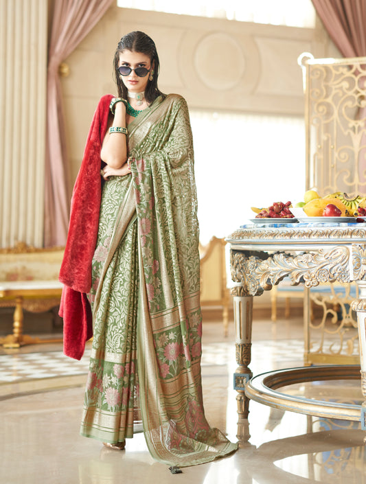 Light Green Fancy Foil Print Work Georgette Classic Saree