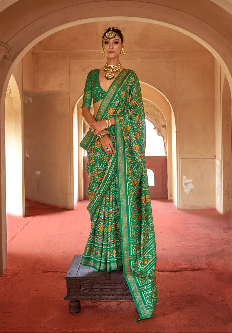 Green Silk Patola Design Saree for Festival