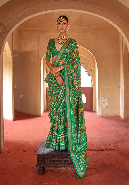 Green Silk Patola Design Saree for Festival
