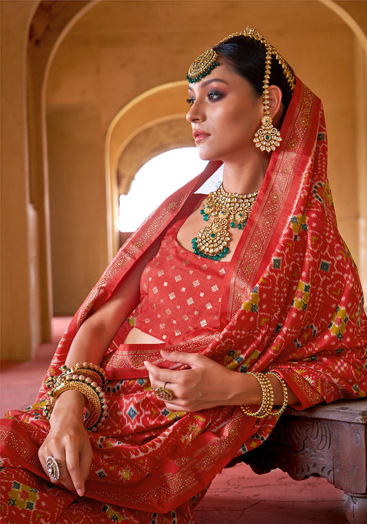 Red  Silk Patola Design Saree for Festival