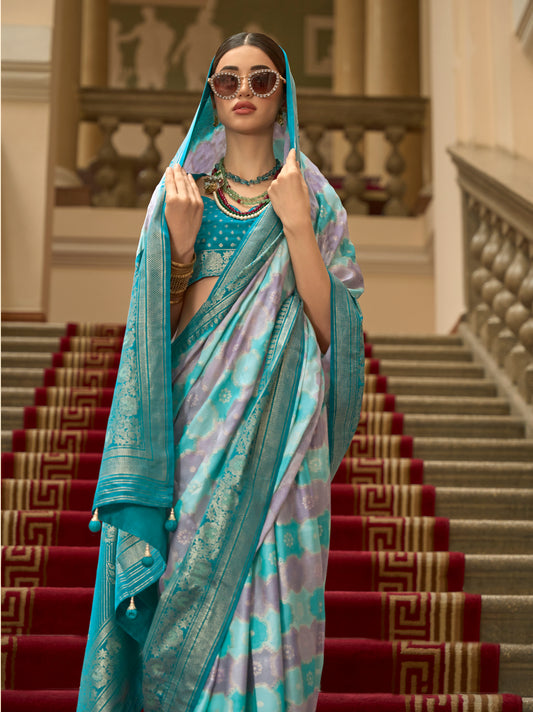 Multi Color Satin Weaving Print Classic Causal Saree