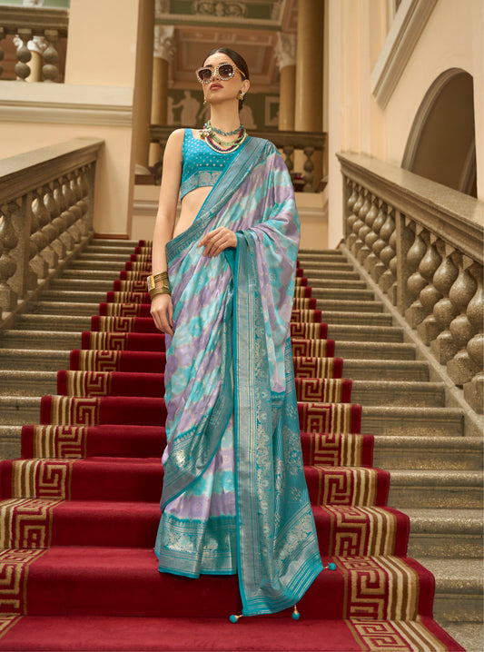Multi Color Satin Weaving Print Classic Causal Saree